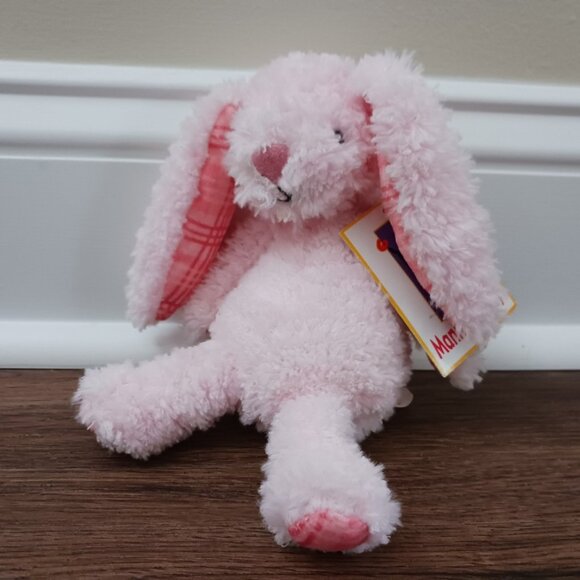 New 7" MANHATTAN TOY PINK BUNNY PLAID EARS SNUGGLES 2011 Plush Beans 148480 - Picture 1 of 5